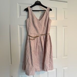 Calvin Klein Pink and White Patterned Midi Dress